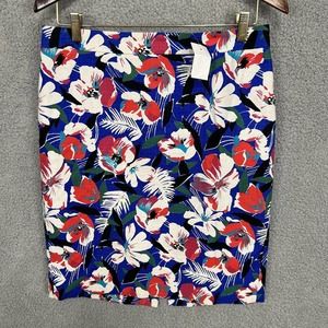 J. Crew Skirt Women’s 6 Blue Red Hawaiian Floral Print Lined Straight NWT